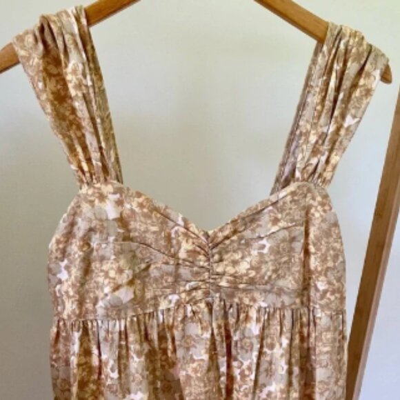NWT Free People Linen Floral Sweetheart Babydoll Dress in Neutral Combo - M - Picture 2 of 4